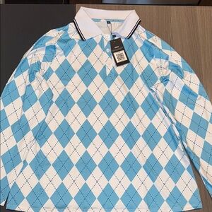 Blue and White Argyle Polo Shirt